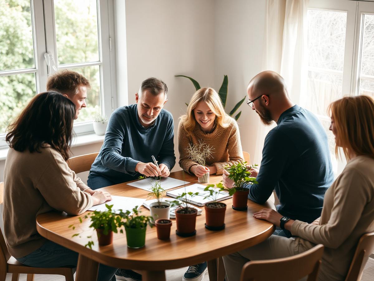 Bewoners overleggen samen aan tafel